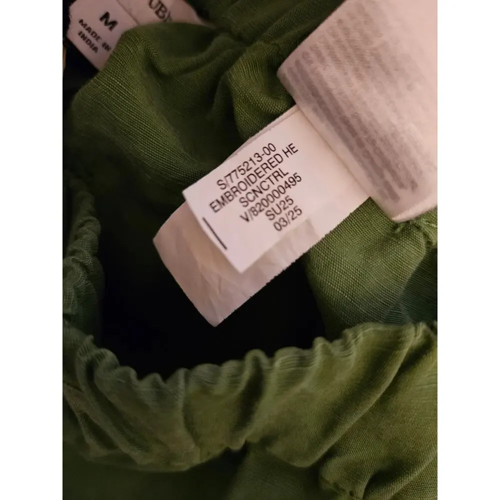 Banana Republic Green High Rise Wide Leg Embroidered Linen Pants, Women's M NWT